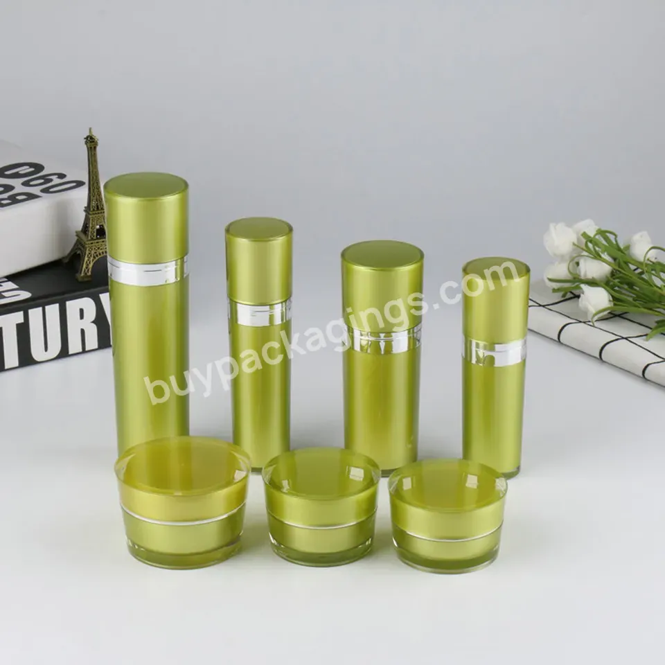 Custom Shape Luxury 30ml 50ml 100ml Green Cosmetic Set Acrylic Skin Care Cream Lotion Pump Bottle