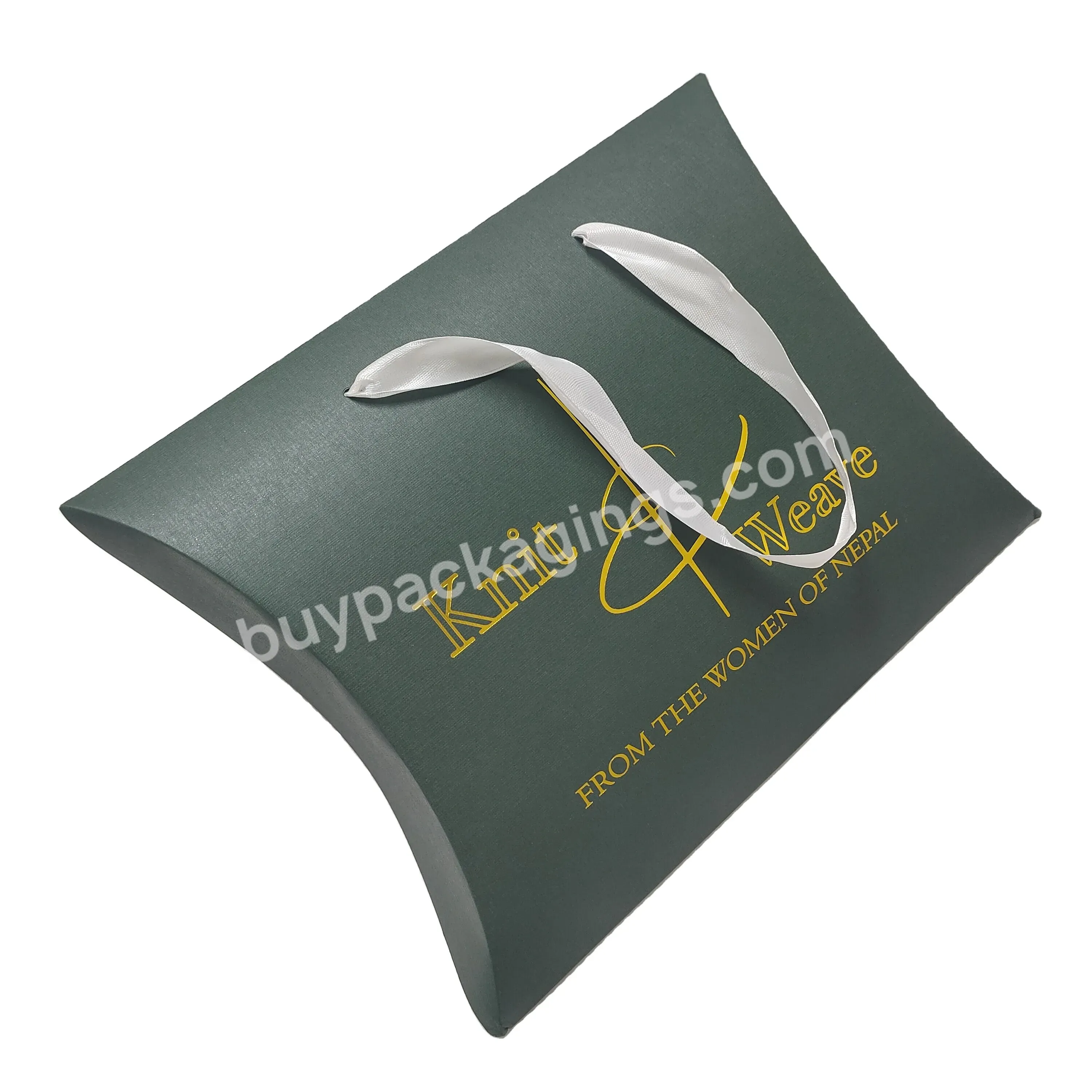 Custom Size Eco Friendly Recycled Beautiful Large Paper Pillow Gift Packaging Boxes With Ribbon Handle