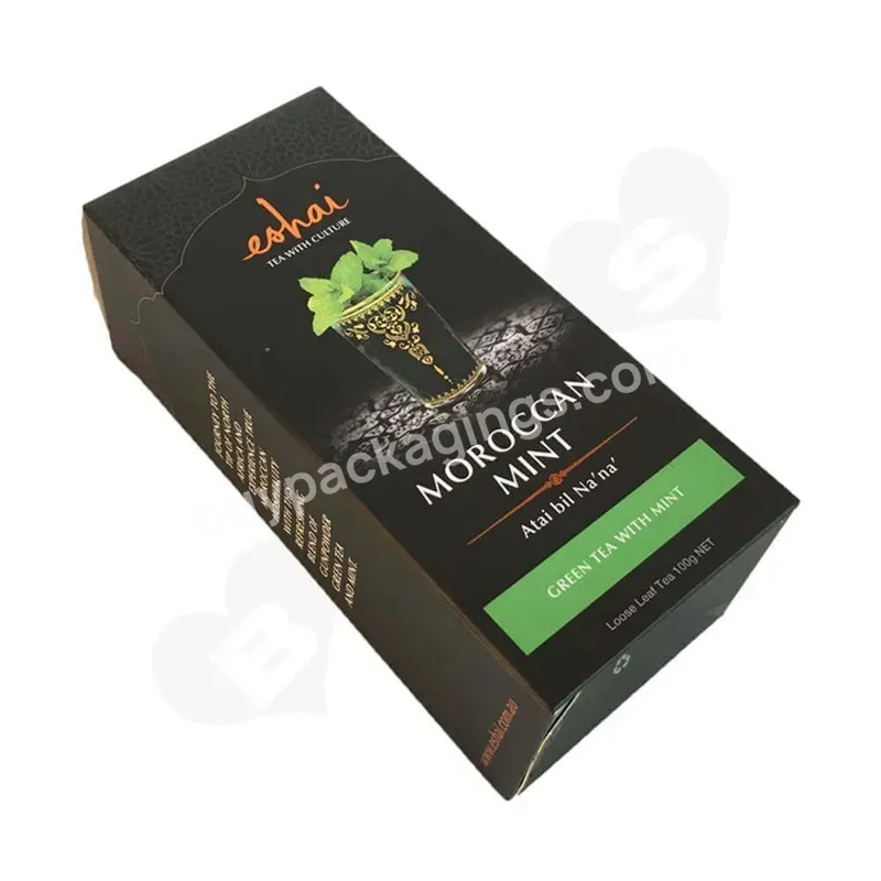 Custom Size Empty Tea Boxes For Green Flower Tea Recycled Black Cardboard Paper Box For Tea Packaging