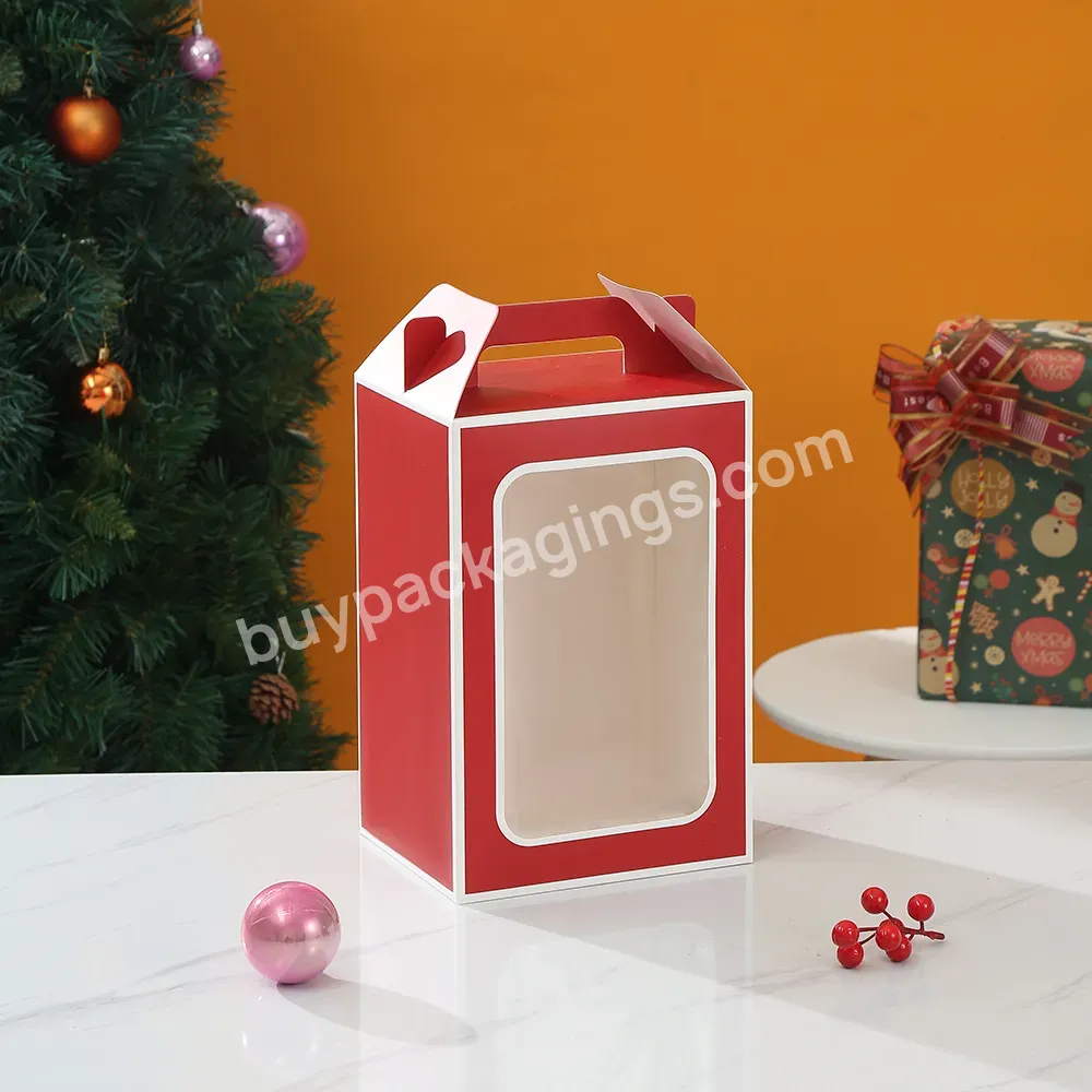 Custom Size Gift Packaging Red Handle Custom Logo Printed Card Box With Transparent Window