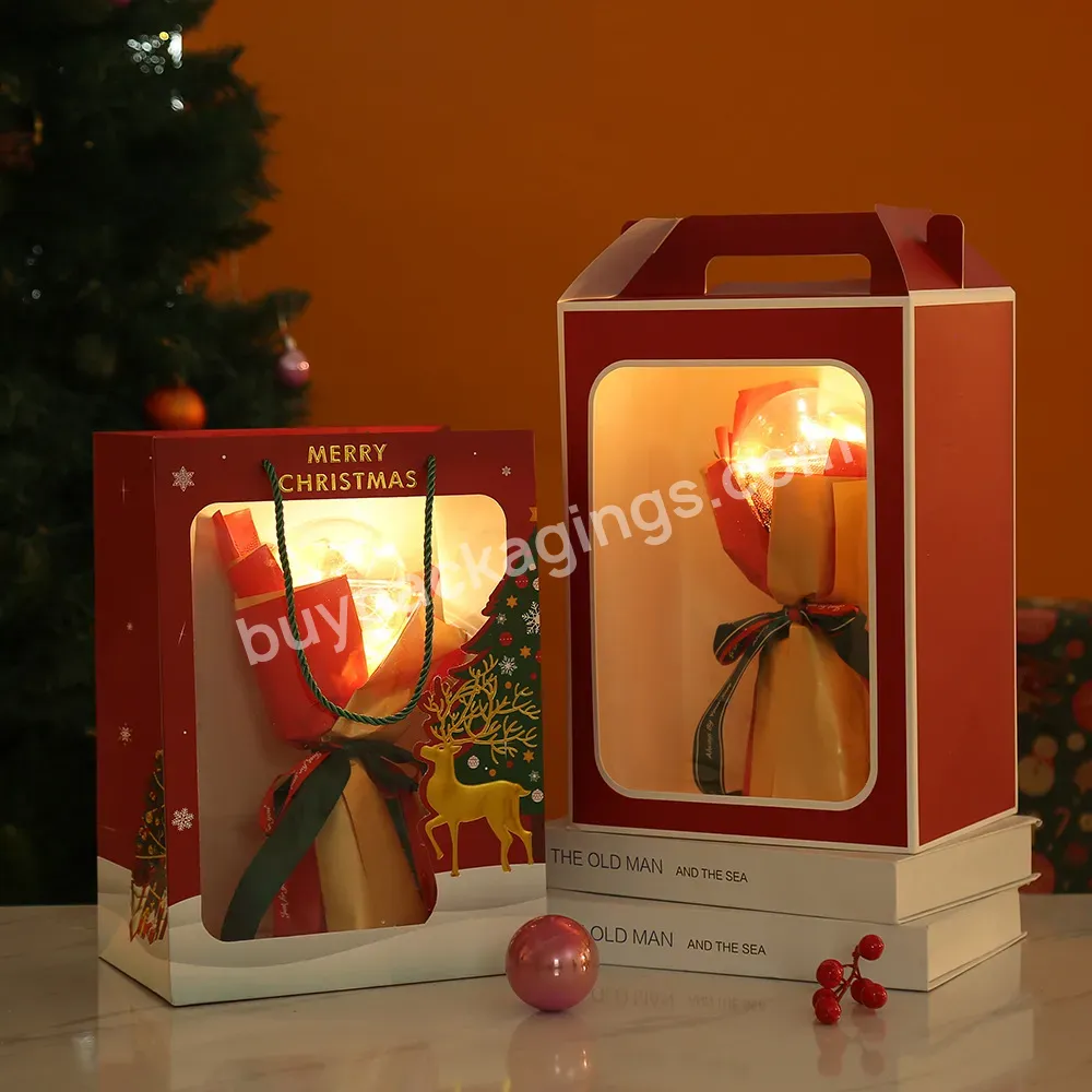 Custom Size Gift Packaging Red Handle Custom Logo Printed Card Box With Transparent Window