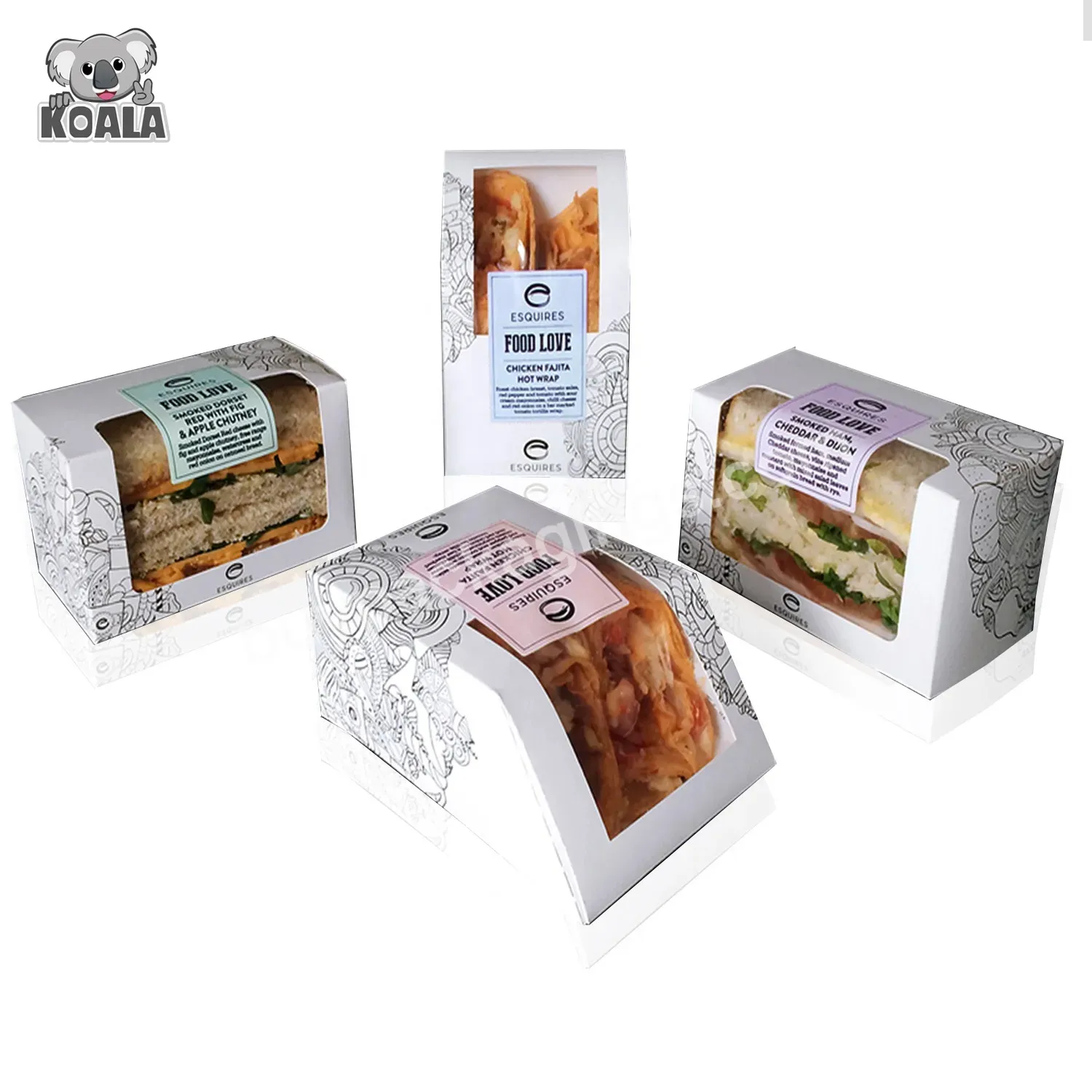 Custom Size Logo Hot Sale Food Grade Empty Food Bakery Bread Sandwich Paper Box Packaging With Window