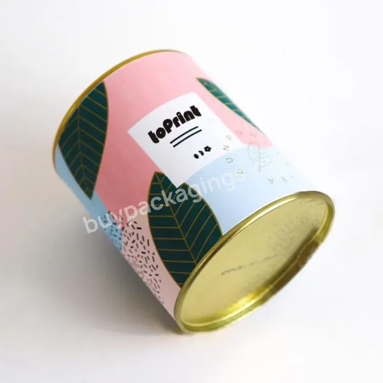 Custom Size Organic Food Paper Cans Packaging Circle-shaped Kraft Paper Packaging Box Metal Lid Paper Container