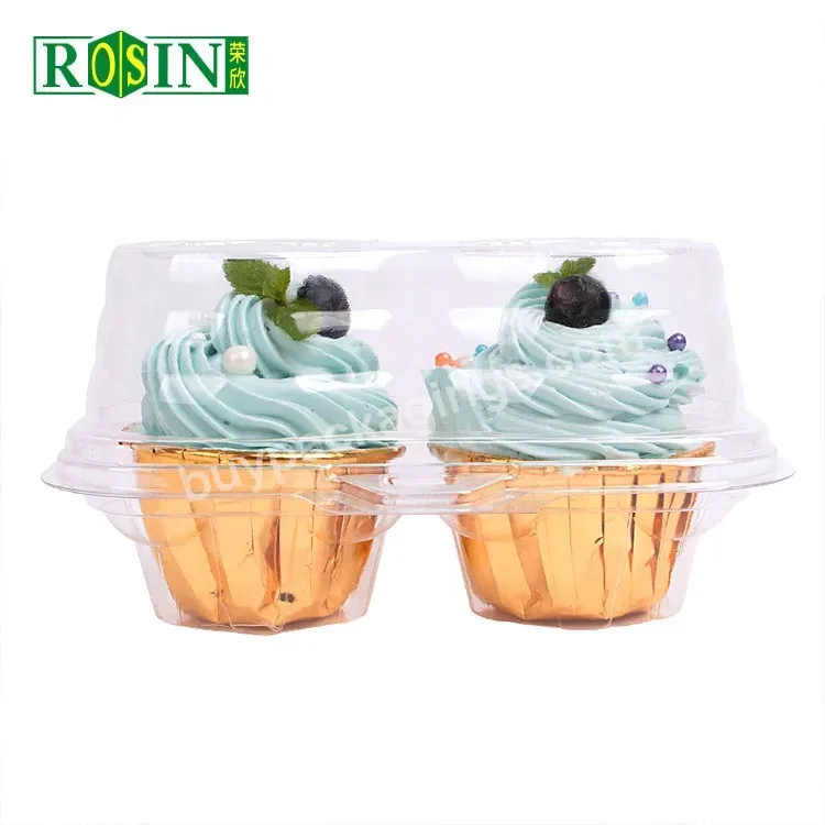 Custom Size Pet Clear Disposable Mini Cupcake Clamshell Pastry Packaging Box Tiramisu Plastic Container With Lid