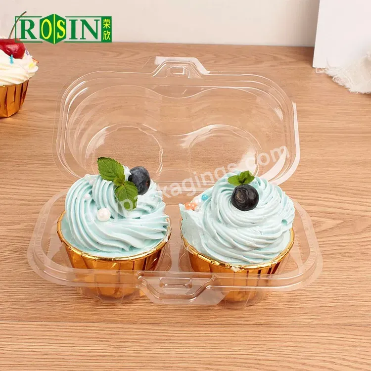 Custom Size Pet Clear Disposable Mini Cupcake Clamshell Pastry Packaging Box Tiramisu Plastic Container With Lid