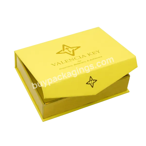 Custom Size Price Packaging Box For Small Yellow Magnetic Jewelry Cardboard Gift Box With Pouch
