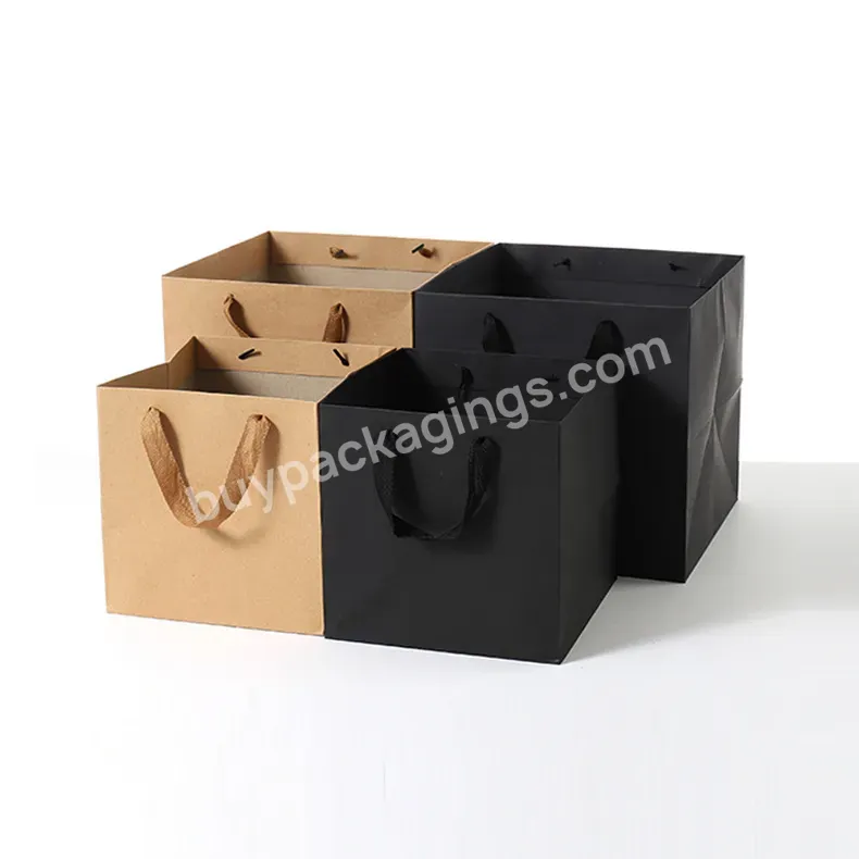 Custom Size Square Kraft Paper Bag With Your Own Logo Flat Square Base Square Bottom Paper Gift Bag With Handles