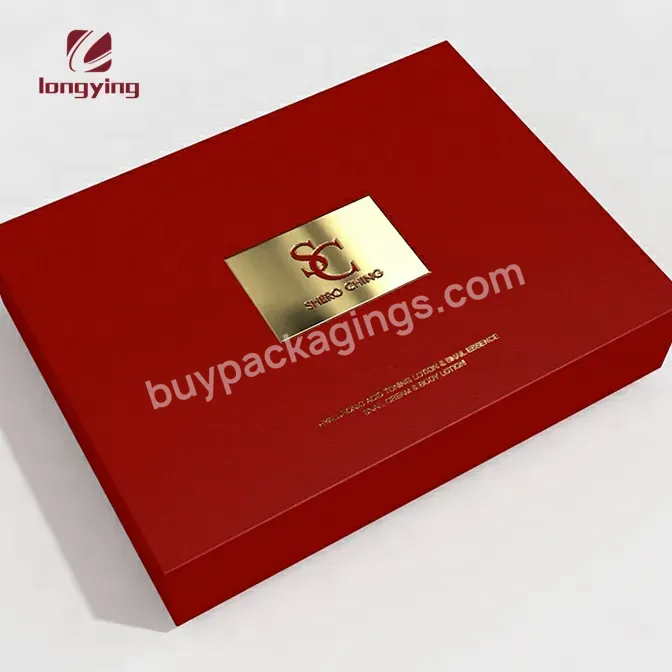 Custom Skin Care Set Packaging With Luxury Embossed Gold Foil Large Paper Box With Lid Burgundy Collapsible Cardboard Boxes