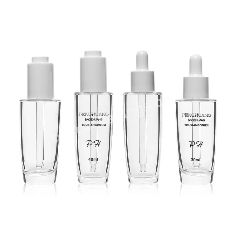 Custom Skincare Packaging Supplies Clear 40ml Wholesale Price Oil Dropper Bottle 30ml Press Dropper Lotion Glass Serum Bottle