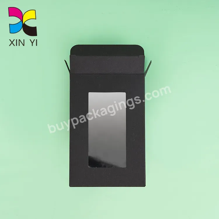 Custom Small Luxury Cosmetic Matte Black Cardboard Foldable Window Boxes