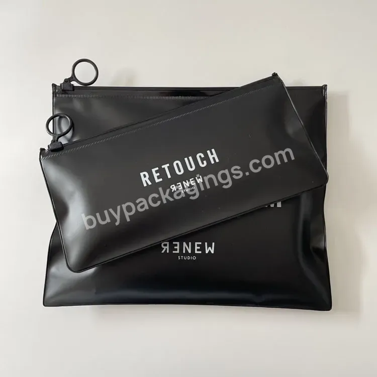 Custom Small Recyclable Eco-friendly Plastic Black Pvc Zipper Bag With Handle For Cosmetic Jewelry Packaging Zip Lock Pouch
