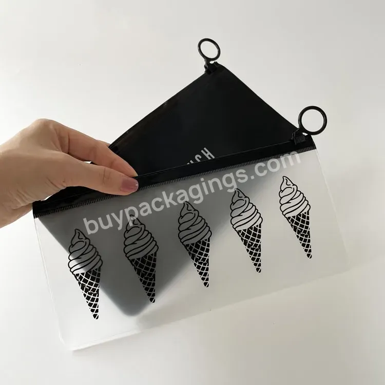 Custom Small Recyclable Eco-friendly Plastic Black Pvc Zipper Bag With Handle For Cosmetic Jewelry Packaging Zip Lock Pouch