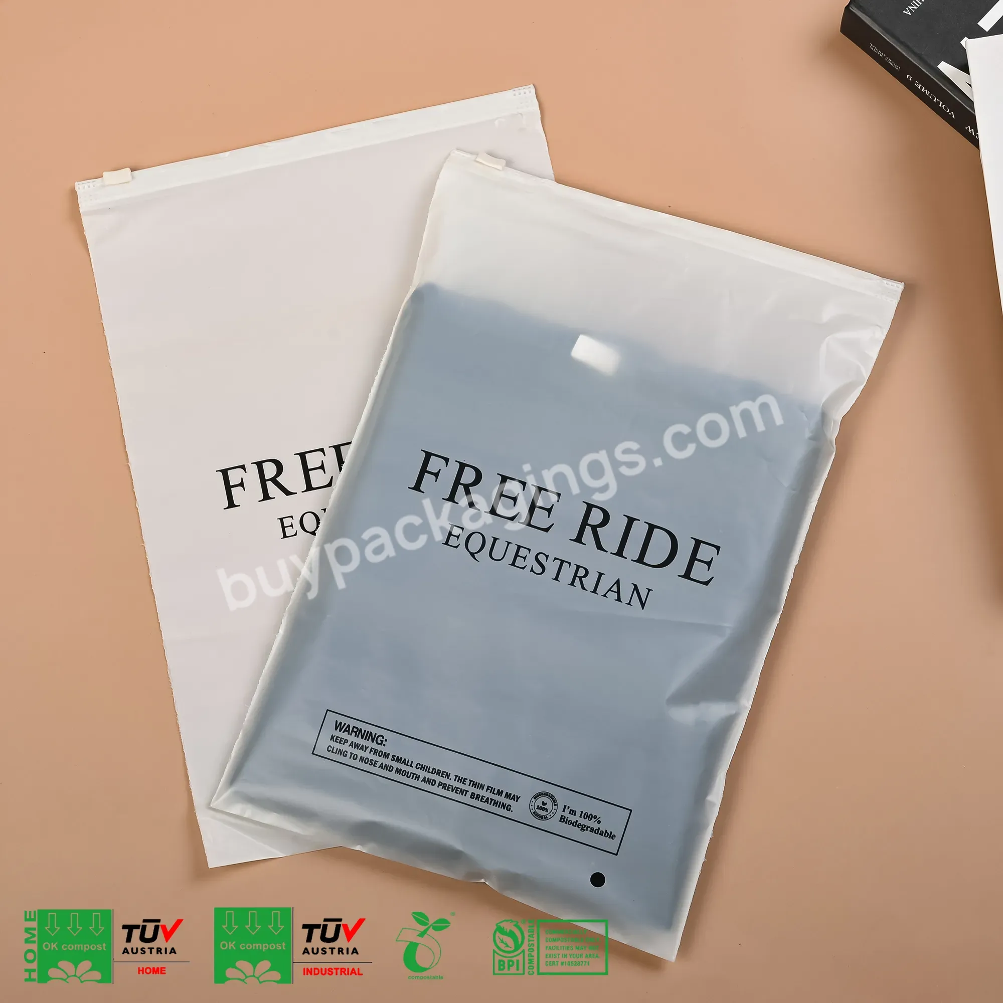 Custom Small Ziplock Bag Biodegradable Eco Friendly Frosted Bag Packaging Clothing Poly Bag With Suffocation Warning