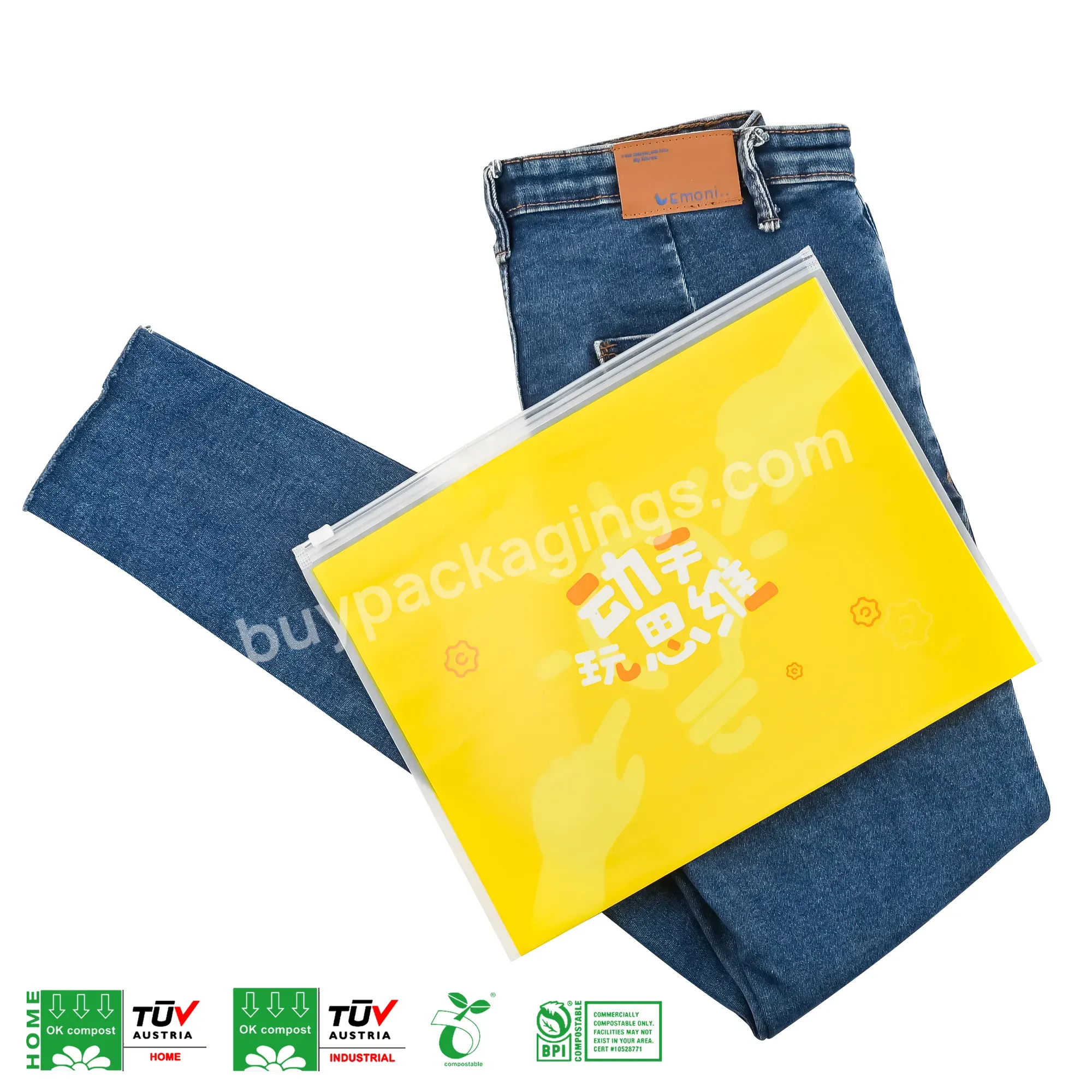 Custom Small Ziplock Clothing Packaging Bags Biodegradable Frosted Plastic Zipper Poly Bag With Suffocation Warning