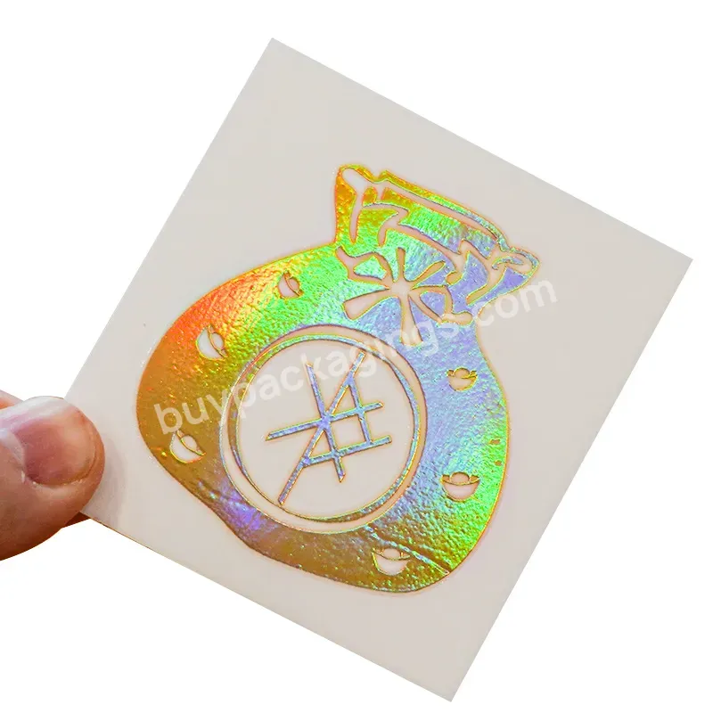 Custom Special Personal Logo Popular Irregular Shape Hollow Separation Vinyl Holographic Rainbow Effect Uv Transfer Stickers