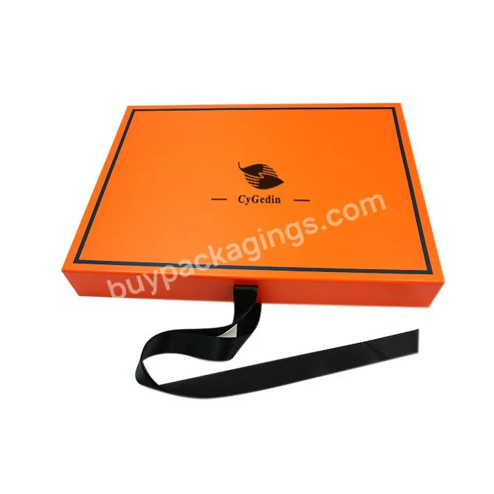 Custom Sportswear Gift Packaging Box High Quality Orange Folding Box For Sportswear With RIbbon