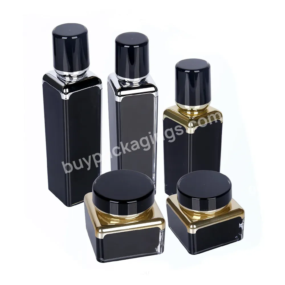 Custom Square Black Empty Cosmetic Packaging Bottle And Jars Wholesale Acrylic Plastic Cosmet Container