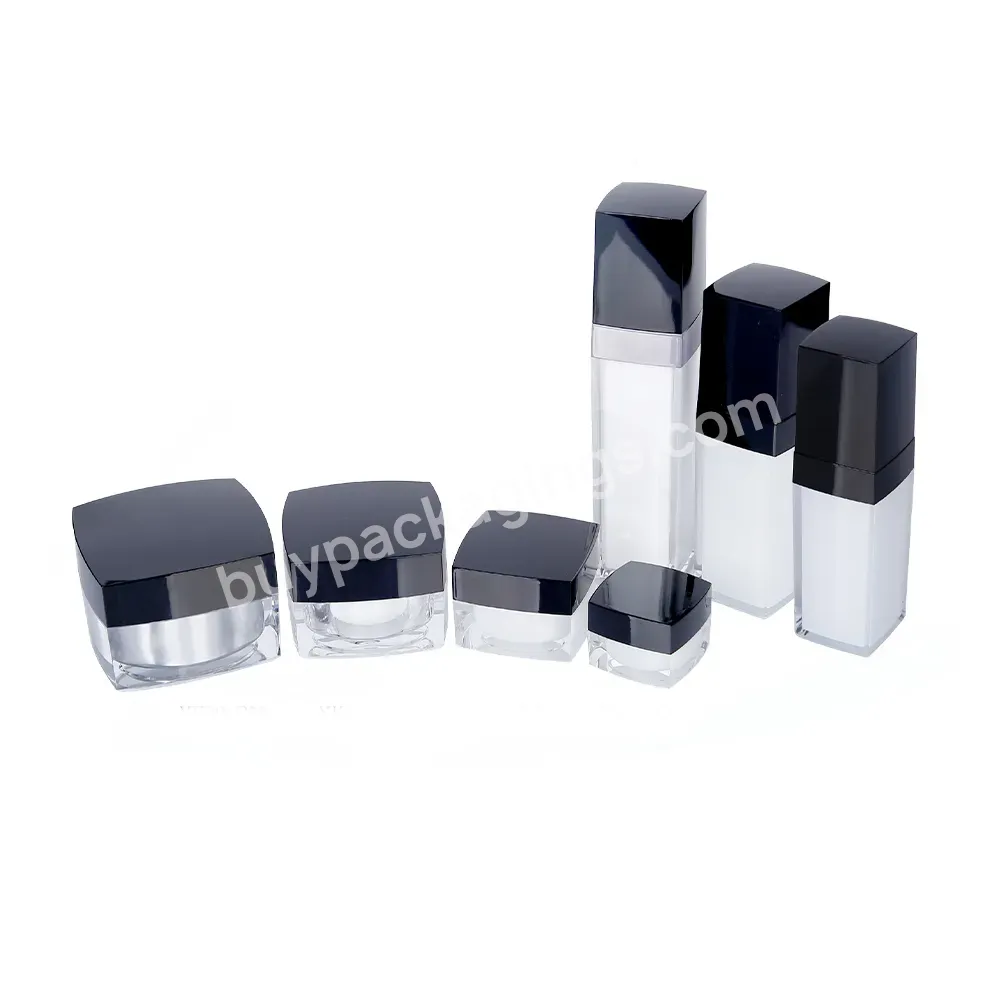 Custom Square Black Empty Cosmetic Packaging Bottle And Jars Wholesale Acrylic Plastic Cosmet Container