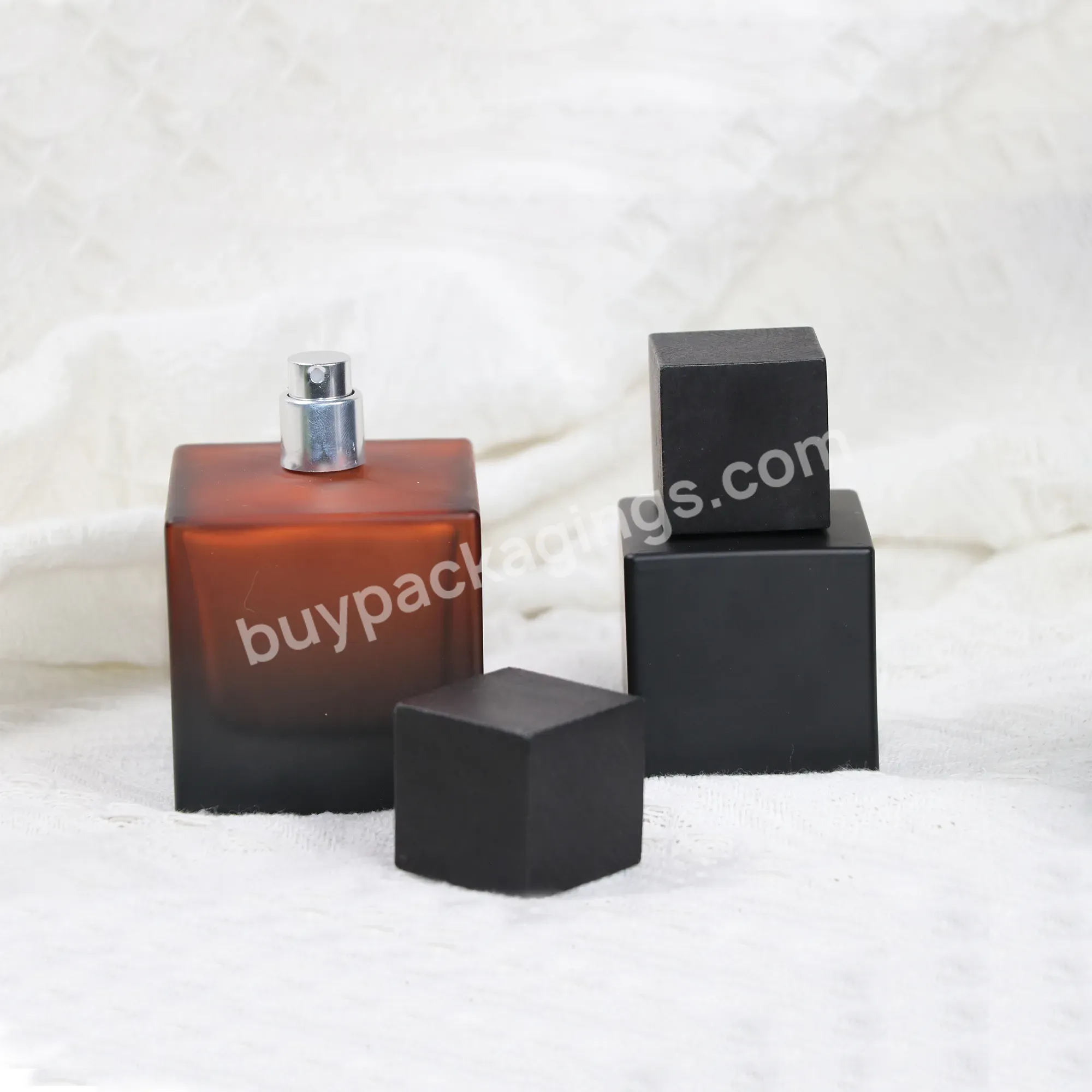 Custom Square Cube Perfume Bottle 100ml Black Gradient Color Perfume Glass Bottles With Wooden/marble Resin/abs Cap