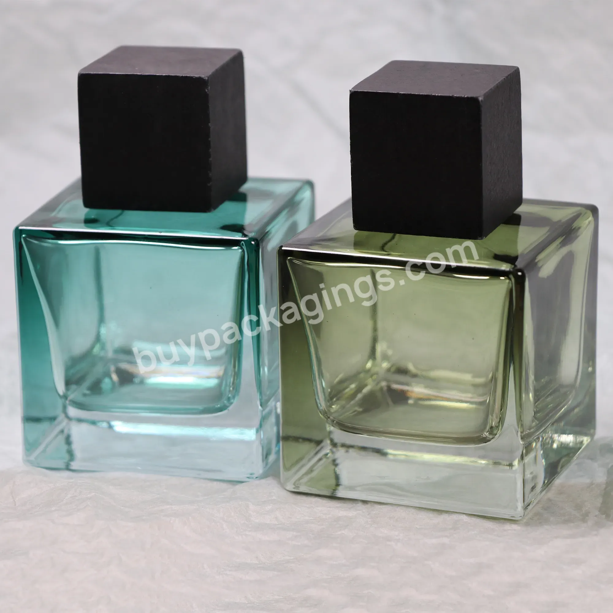 Custom Square Cube Perfume Bottle 100ml Black Gradient Color Perfume Glass Bottles With Wooden/marble Resin/abs Cap