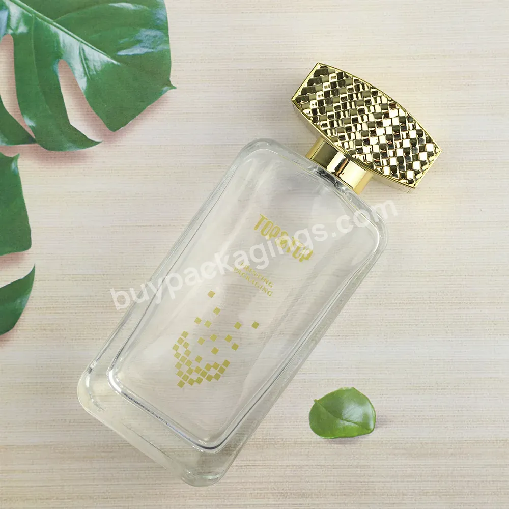 Custom Square Glass Cosmetic Bottles Transparent Perfume Bottles With Golden Cap