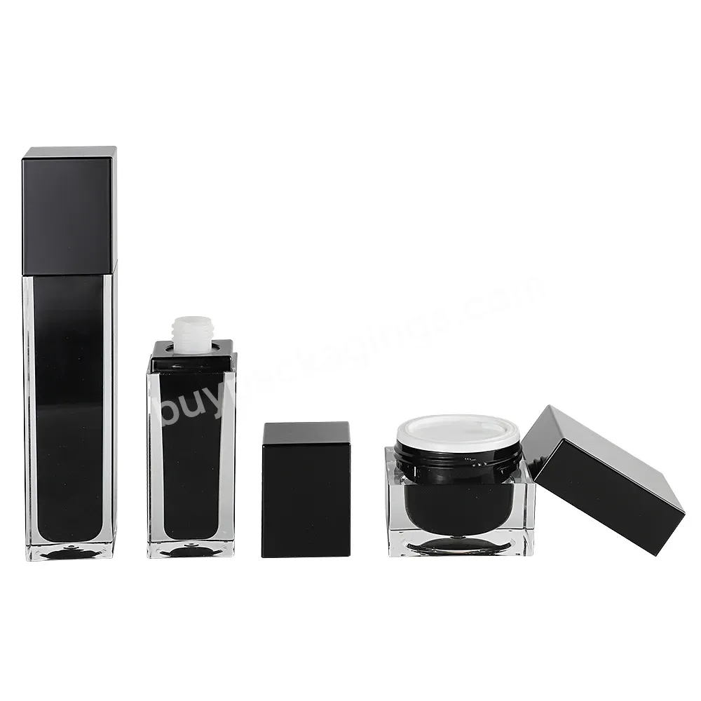 Custom Square Plastic Cosmetic Lotion Packaging Black Pump Bottle Wholesale Design Luxury Acrylic Skin Care Bottles