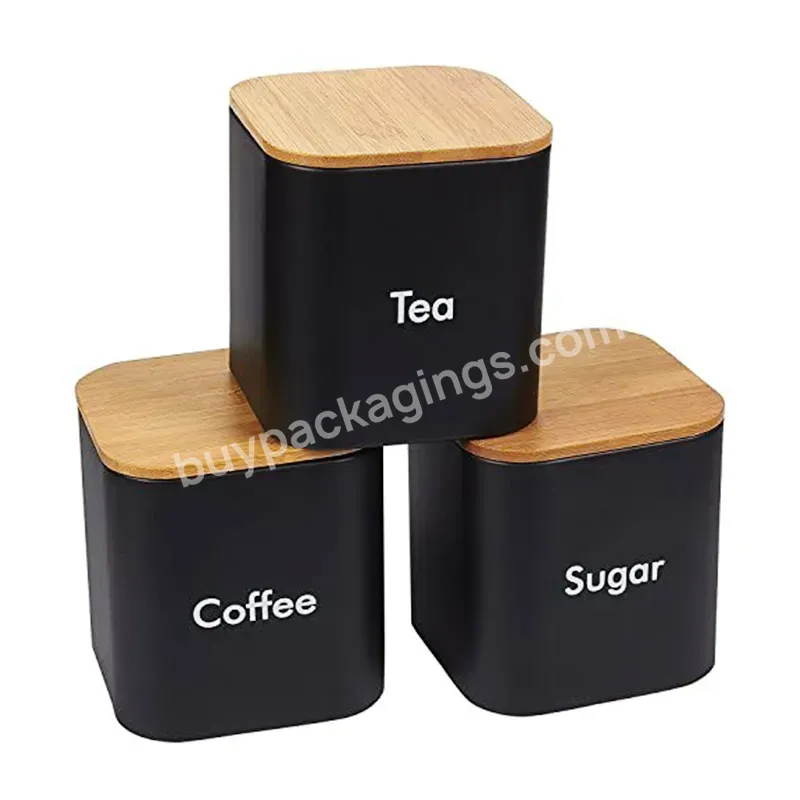 Custom Square Tea Sugar Coffee Tin Box With Wooden Bamboo Lid