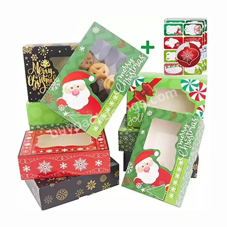 Custom Sweets Cookie Baking Biscuit Snacks Paper Packaging Christmas Cookie Candy Gift Box With Bow Santa Claus Decoration