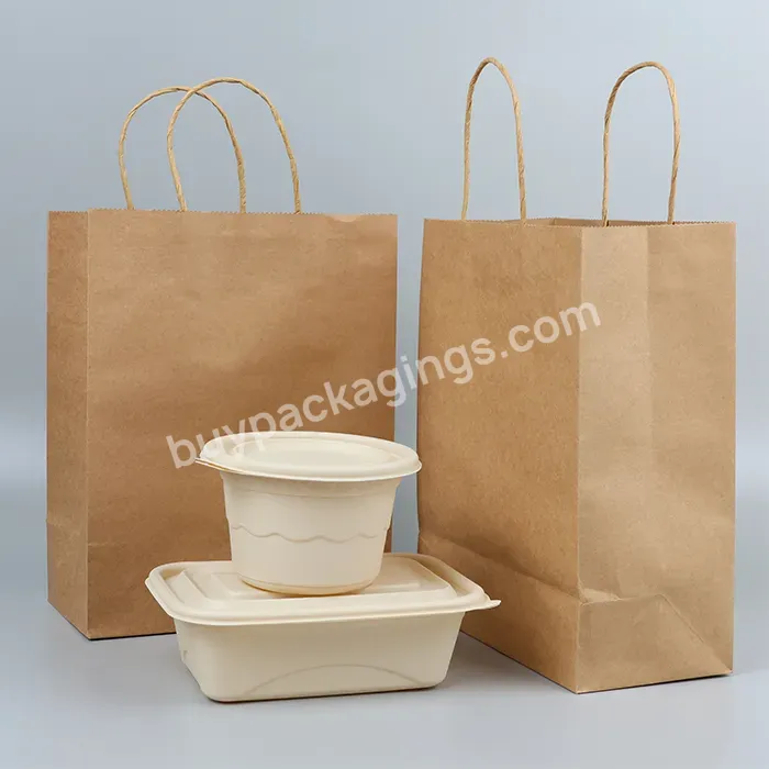 Custom Take Away Canteen Paper Bag For Food Recycled Brown Kraft Paper Bags Paper Bag With Logo