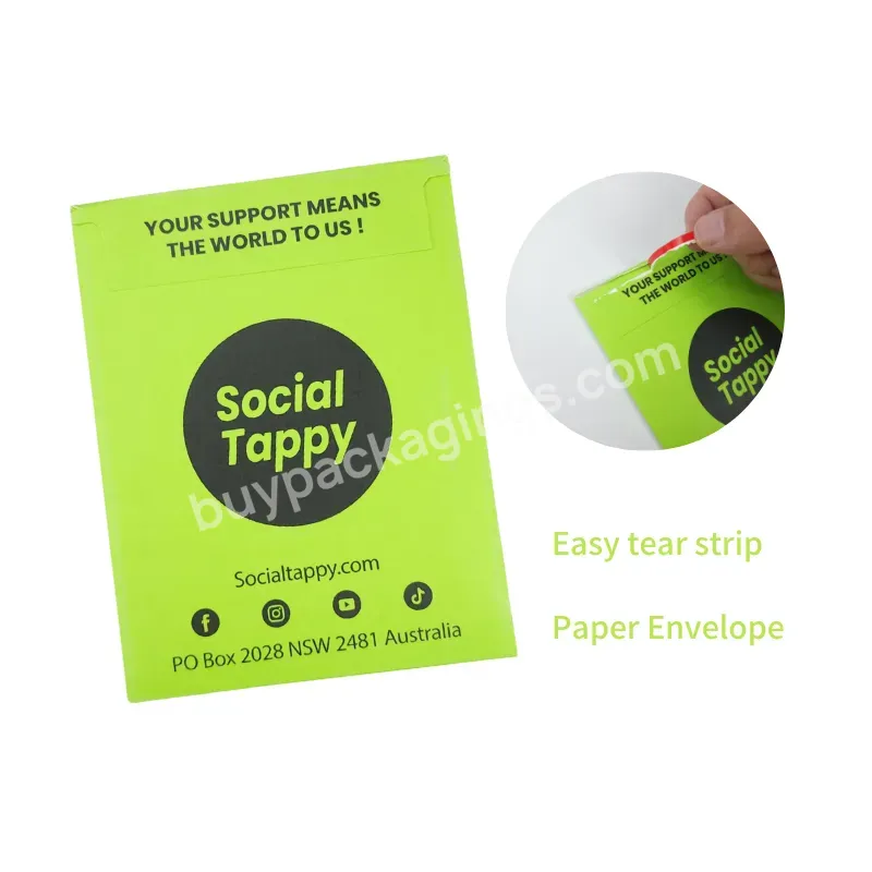 Custom Tear Off Strip Envelope Kraft Peel Strip Paper Envelope Eco Friendly Packaging With Pull Tab Tear Strip