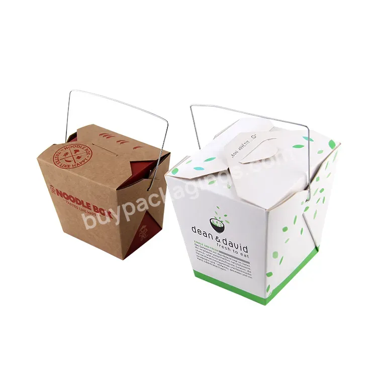 Custom To Go Chinese Take Out Packaging Food Pail Restaurant Rice Packing Box Disposable Paper Take Away Noodle Box With Handle
