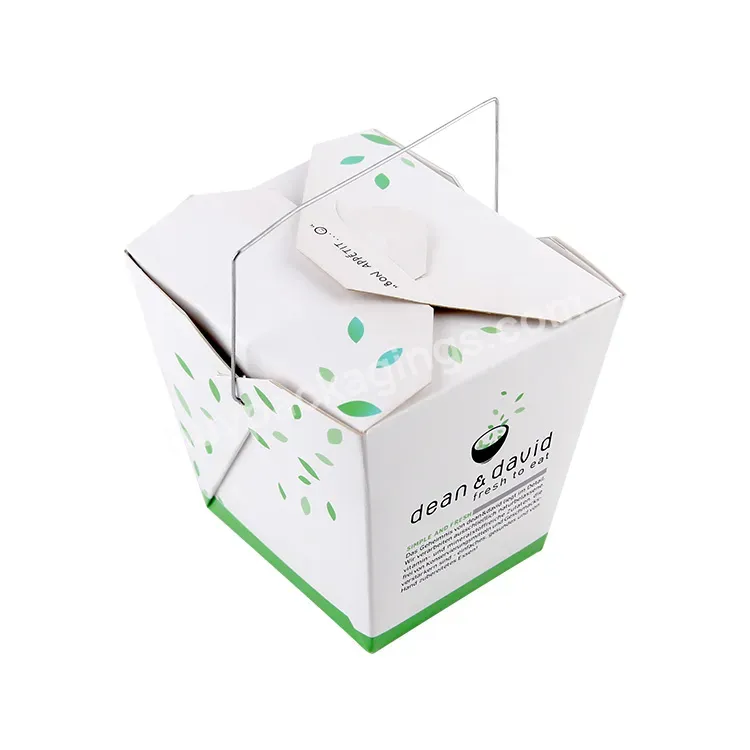 Custom To Go Chinese Take Out Packaging Food Pail Restaurant Rice Packing Box Disposable Paper Take Away Noodle Box With Handle