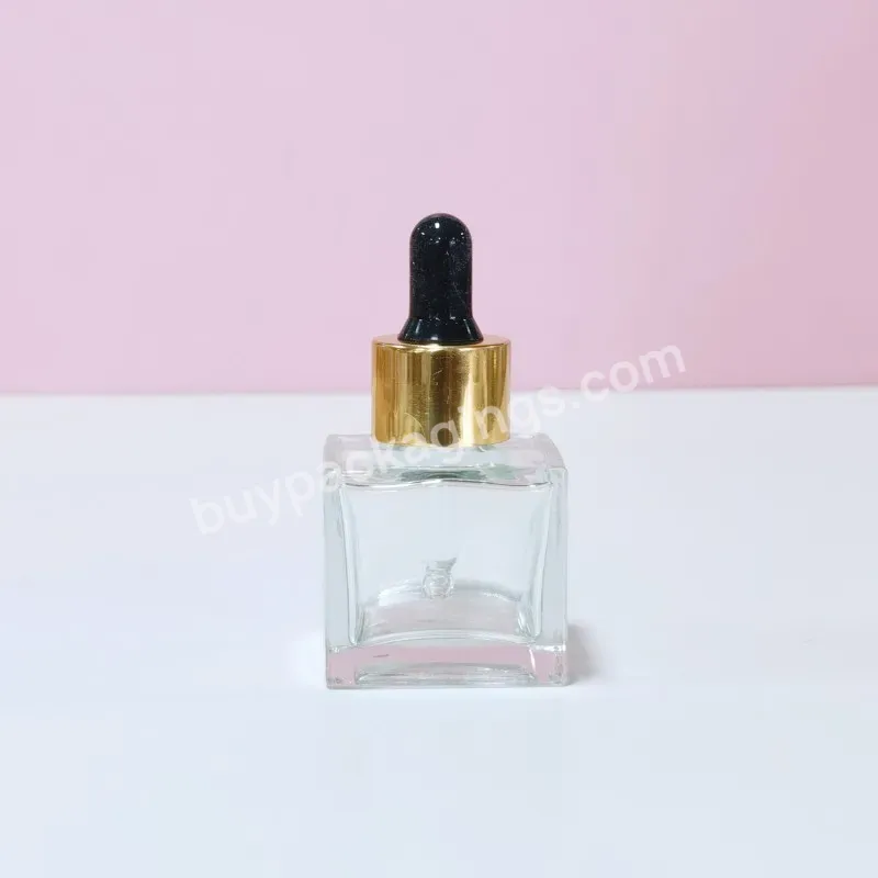 Custom Transparent Square Glass Cosmetic Bottle Skincare Packaging Moisturize 30ml Face Oil Serum Dropper Bottle