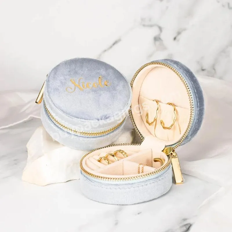 Custom travel jewelry case velvet  bridesmaid gift zipper round jewelry organizer box custom bridesmaid jewelry box