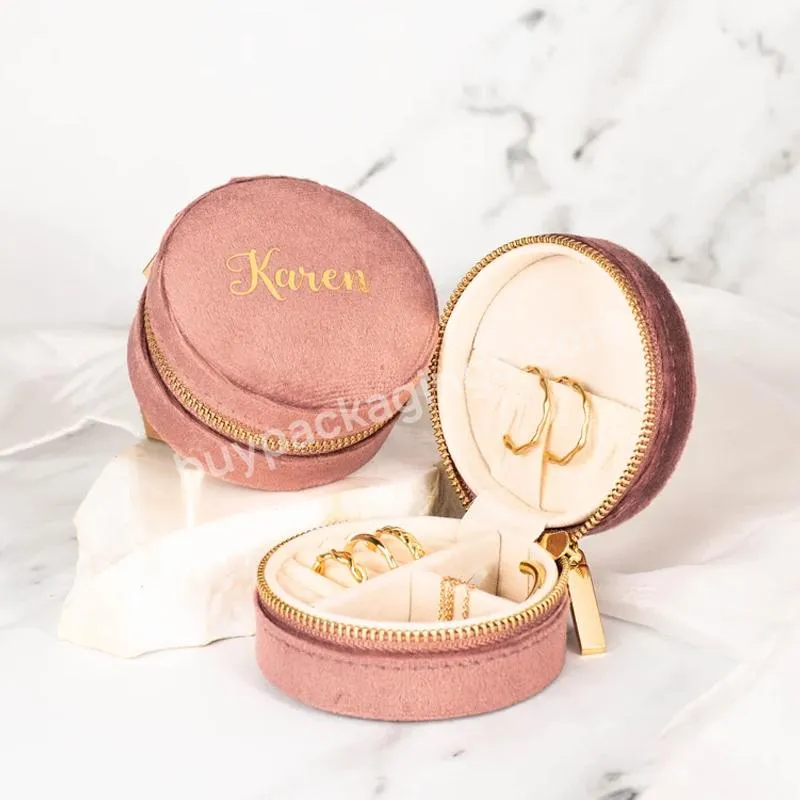 Custom travel jewelry case velvet  bridesmaid gift zipper round jewelry organizer box custom bridesmaid jewelry box