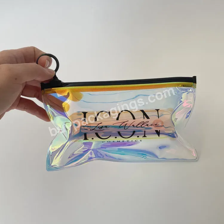 Custom Underwear Packaging Holographic Mylar Pvc Bags Low Moq Cosmetics/jewelry Packing Bags With Logo