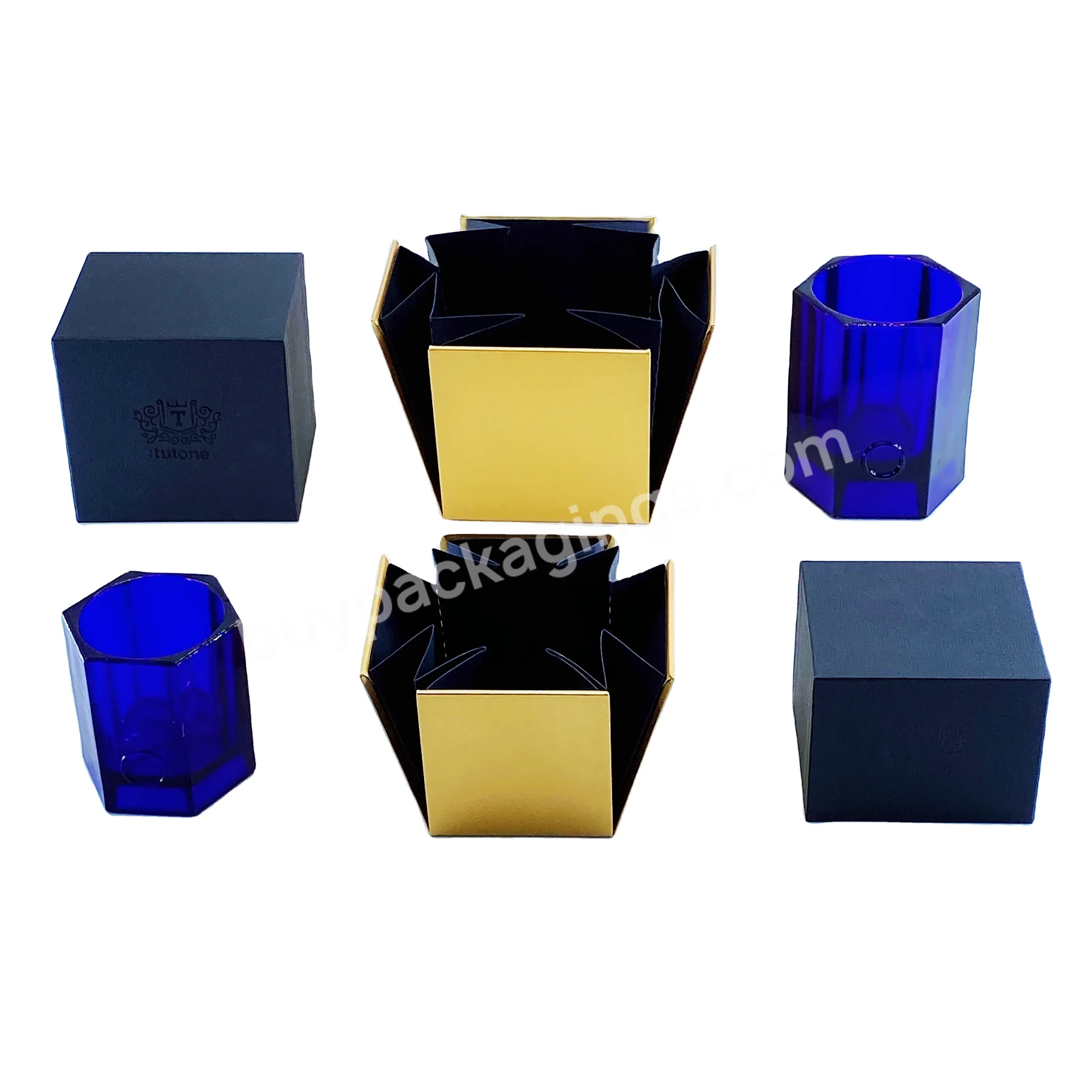 Custom Unique Design Luxury Black Cardboard Box With Aromatherapy Candle Glass Candle Holders For Scented Candles Packaging Box
