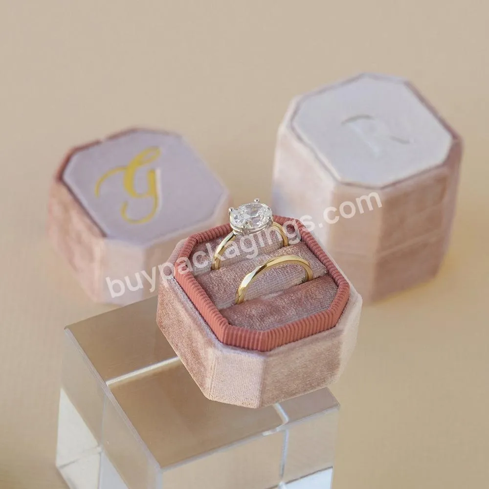 Custom Vintage Small Mini Velvet Engagement Ring Box Pink Wedding Octagon Ring Boxes Jewellery Packaging Luxury Velvet Ring Box