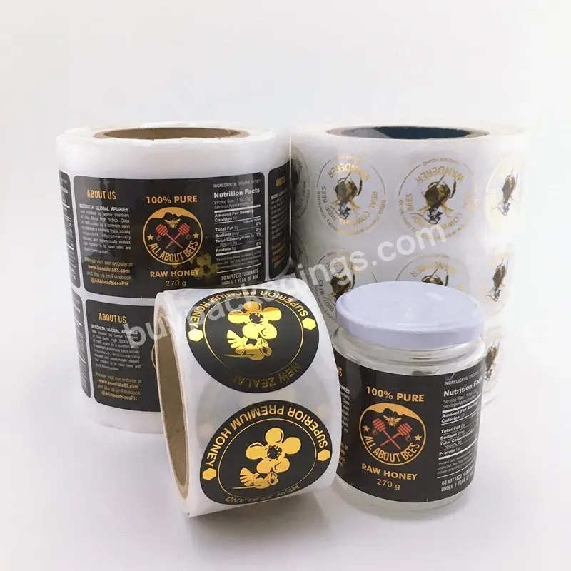 Custom Waterproof Honey Bottle Gold Foil Sticker Logo Roll