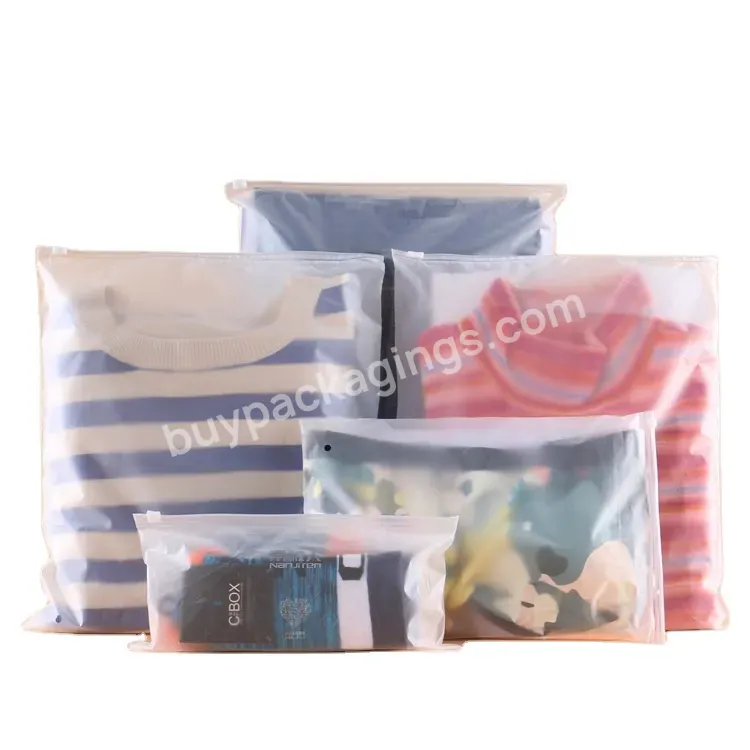 Custom Waterproof Own Logo Printed Clothing Garment Clothes Packing Zipper Frosted Plastic Packaging Bag
