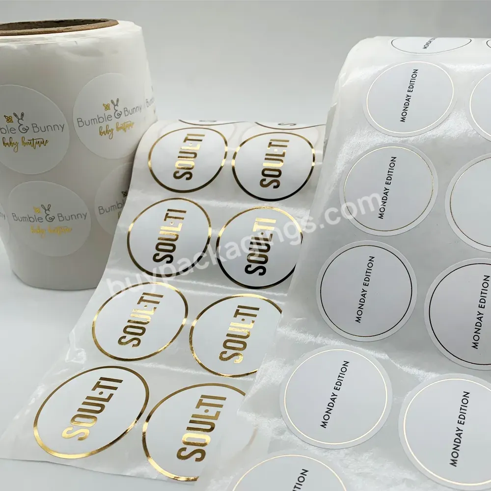 Custom Waterproof White Round Vinyl Label With Gold Foil Logo Sticker