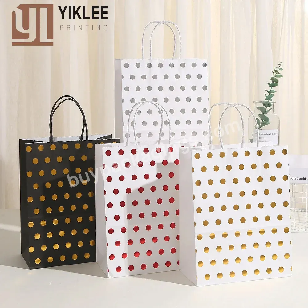 Custom Wedding Party General Festival Package Shop Child Kids Toy Gift Packing Bags Gold Dots Hot-stamping Kraft Paper Bags