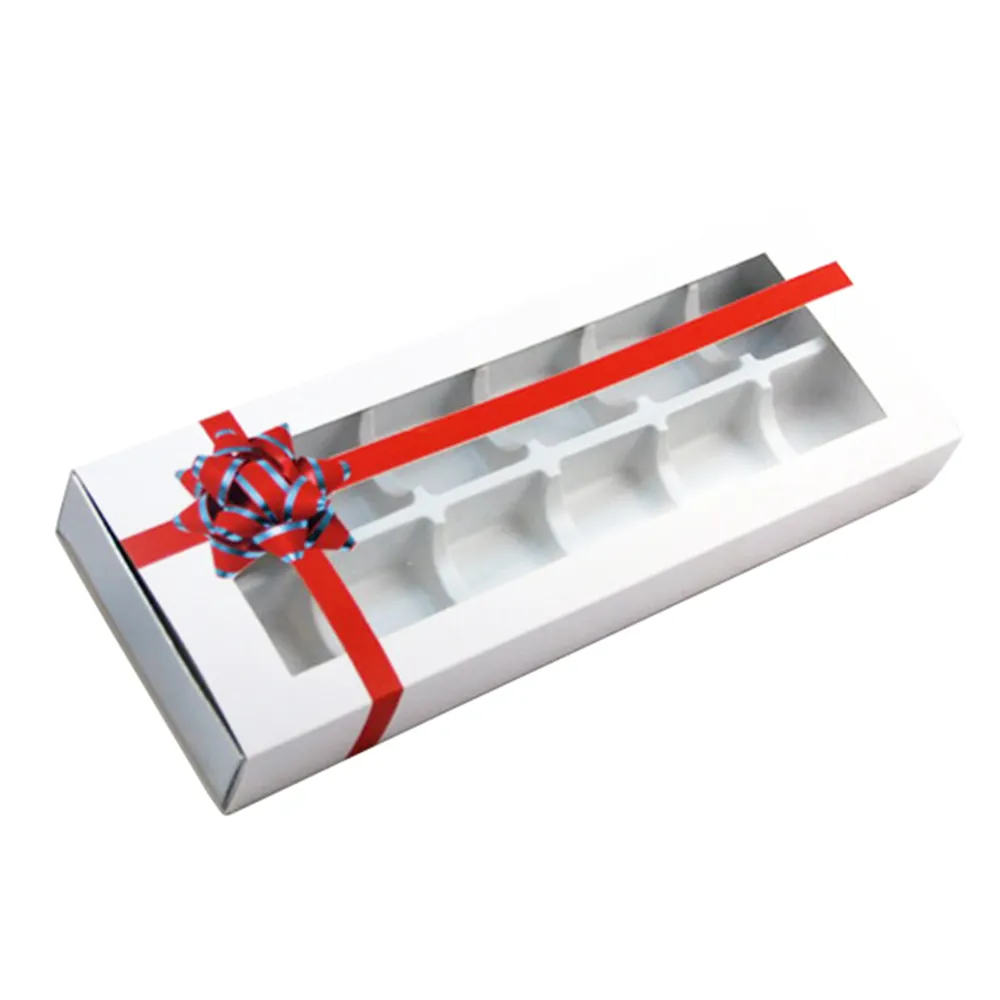 Custom white craft cardboard chocolate packaging gift box with clear transparent window and ribbon
