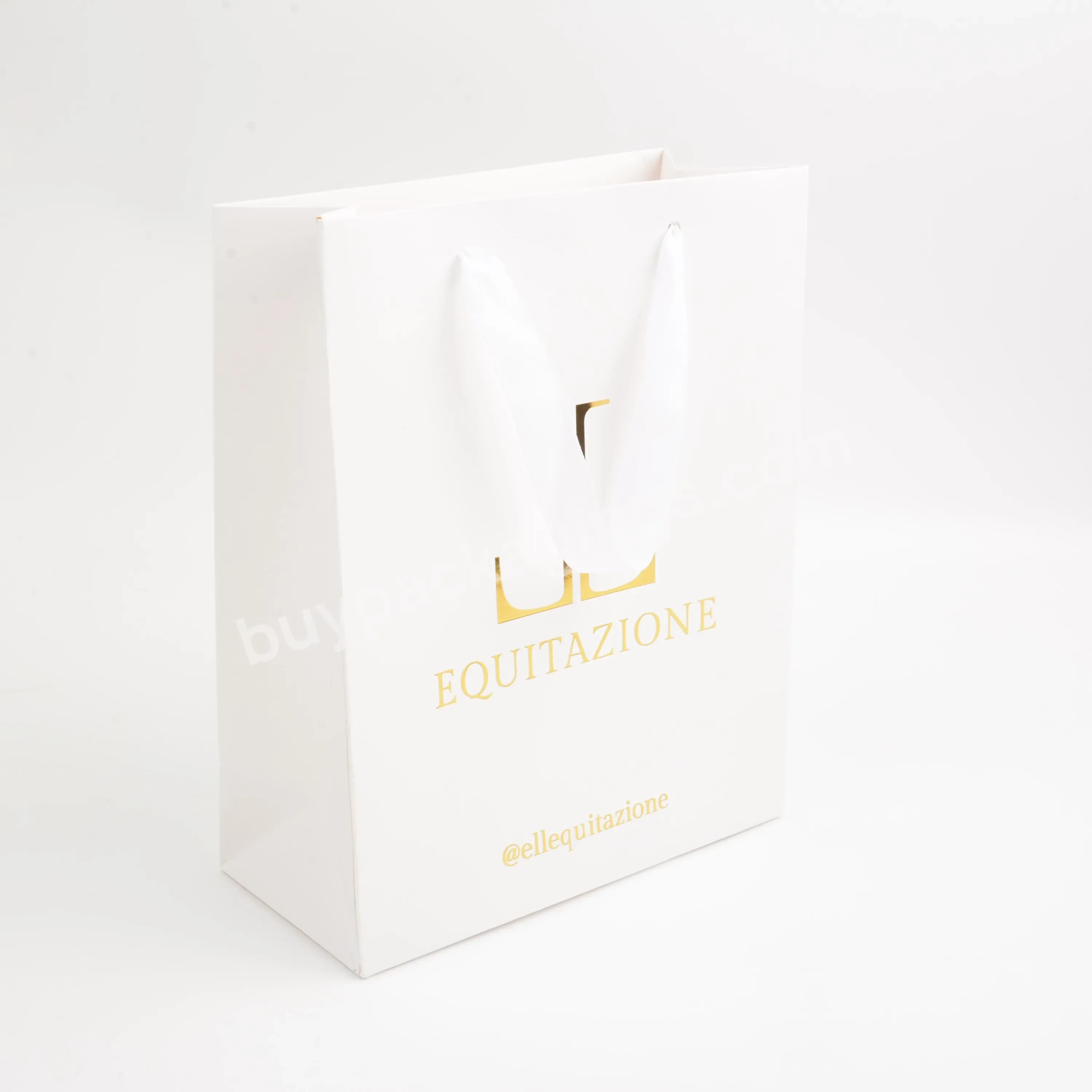 Custom White Packaging Paper Bags With Logo And Ribbon Wholesale Gift Paper Bags
