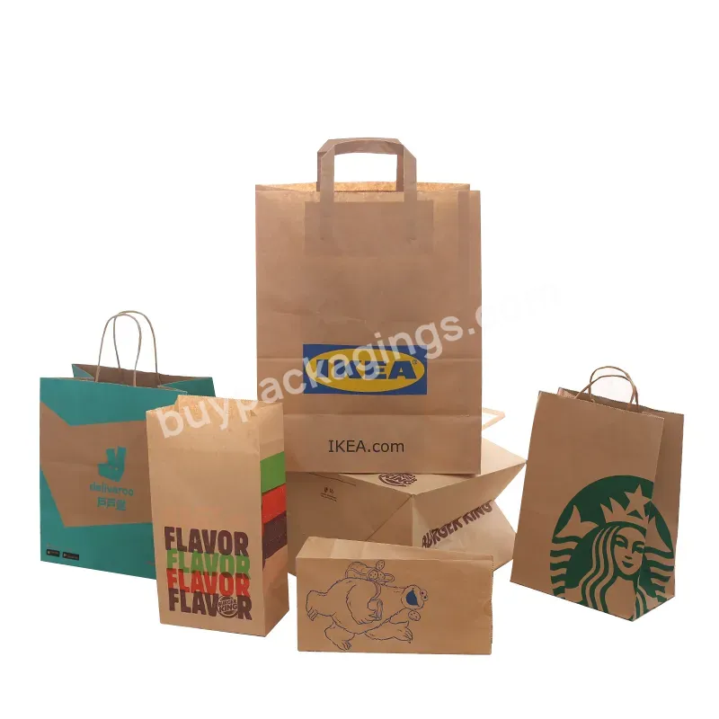 Custom White Shopping Paper Bags For Food Takeaway With Handle With Customized Logo Package Paper Bag