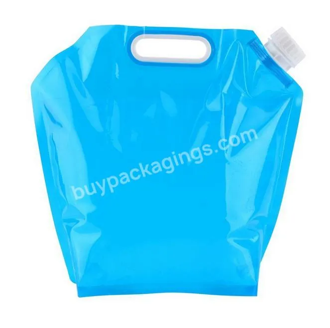 Custom Wholesale 5l 10l 15l Detergents Plastic Stand Up Drink Water Pouch Strap Handles Flat Bottom Spout Pouch