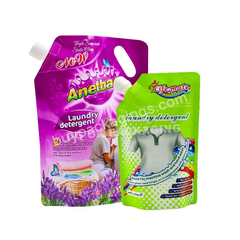 Custom Wholesale Eco Clear Plastic Biodegradable Stand Up Spout Pouch 1l Laundry Detergent Liquid Packaging Bag