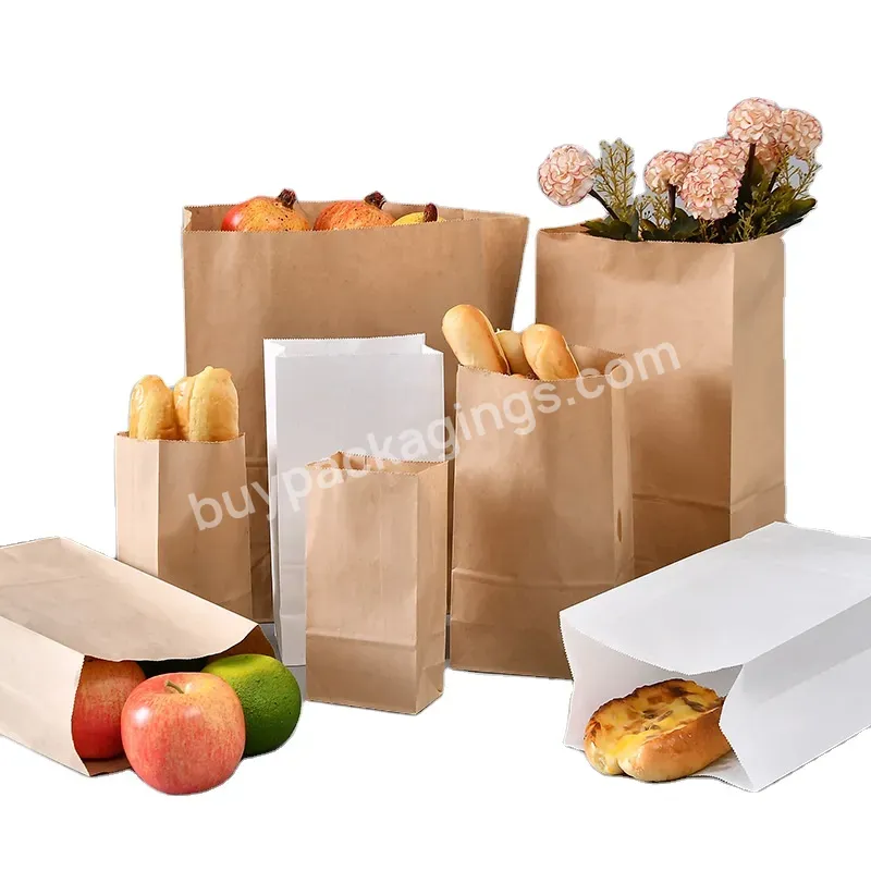Custom Wholesale Eco Friendly Takeaway Food Packaging Bread Pastry Flat Square Bottom Grease Proof Brown Kraft Paper Bags