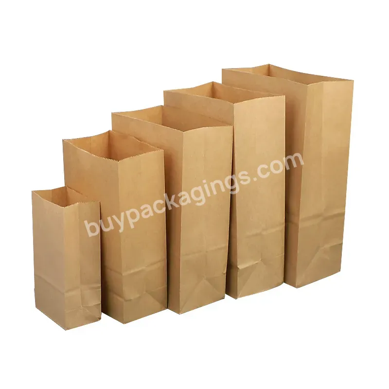 Custom Wholesale Eco Friendly Takeaway Food Packaging Bread Pastry Flat Square Bottom Grease Proof Brown Kraft Paper Bags