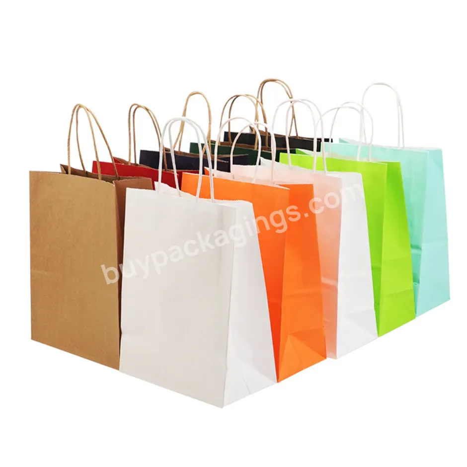 Custom Wholesale Gift Craft Shopping Bag Kraft Brown Paper Bag Packaging Bag With Your Own Logo Outside Handles